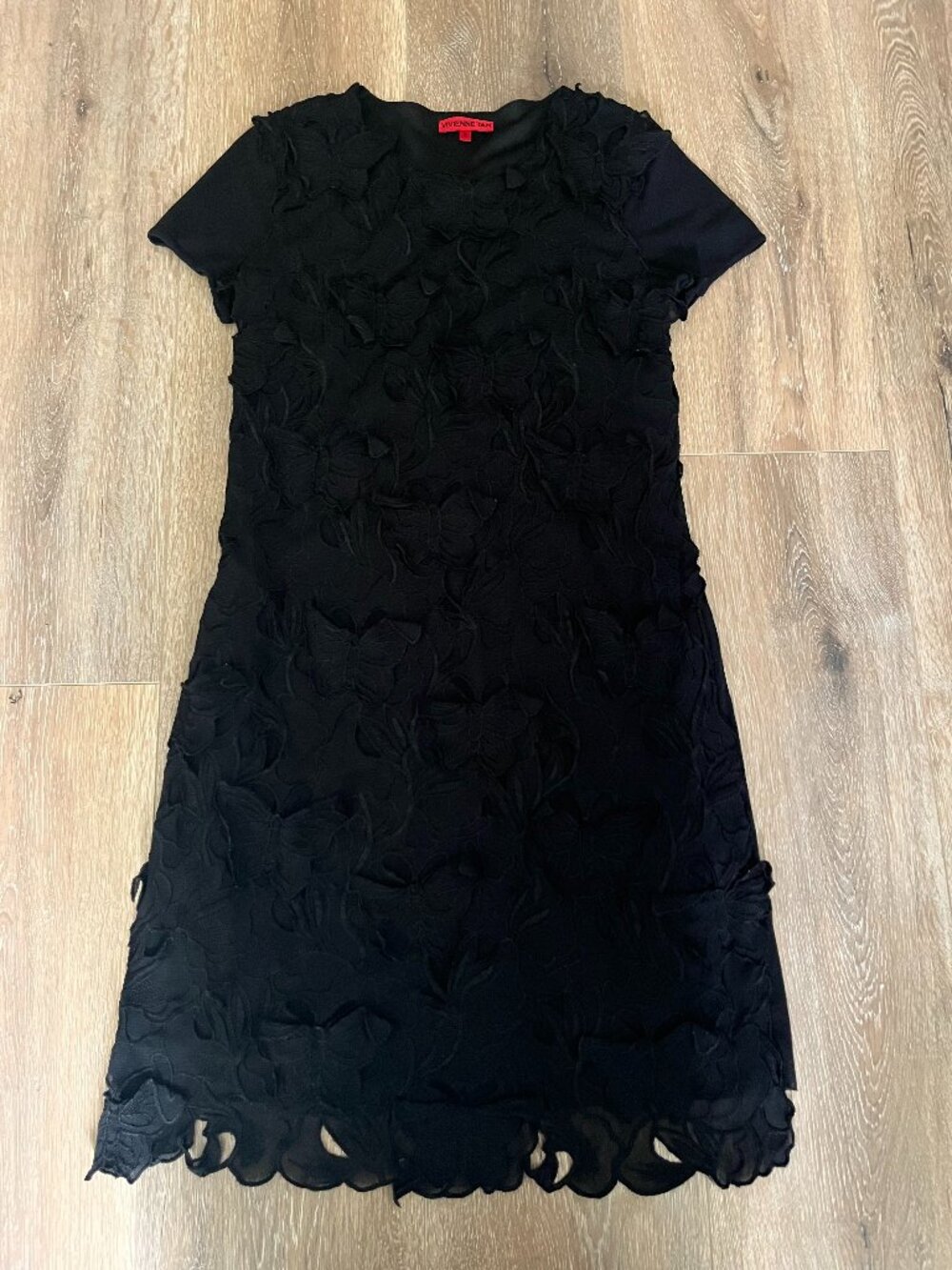 VINTAGE 90s VIVIENNE TAM Dress - Petite/S, Butterfly Floral Applique, Black, Y2K